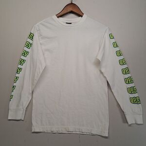 Obey Long Sleeve T Shirt Small White Green Spellout Streetwear Skater Art